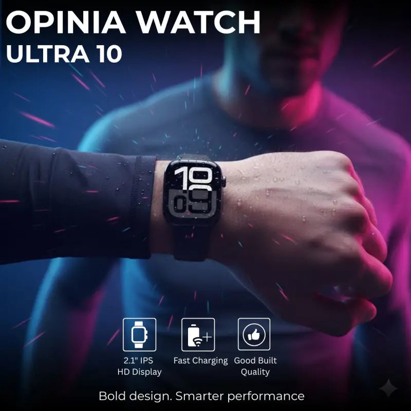 Opinia Ultra 10 | 2.1” Amoled HD Touch Display | Bluetooth Call | Music, Health Monitoring | Wireless Fast Charging in 2 Hours | Easy Refunds