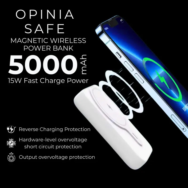Opinia Safe | 15W Fast Charging | 5,000mAh Battery | Wireless Powerbank | Easy Refunds | PAN India Free delivery | Cash on delivery