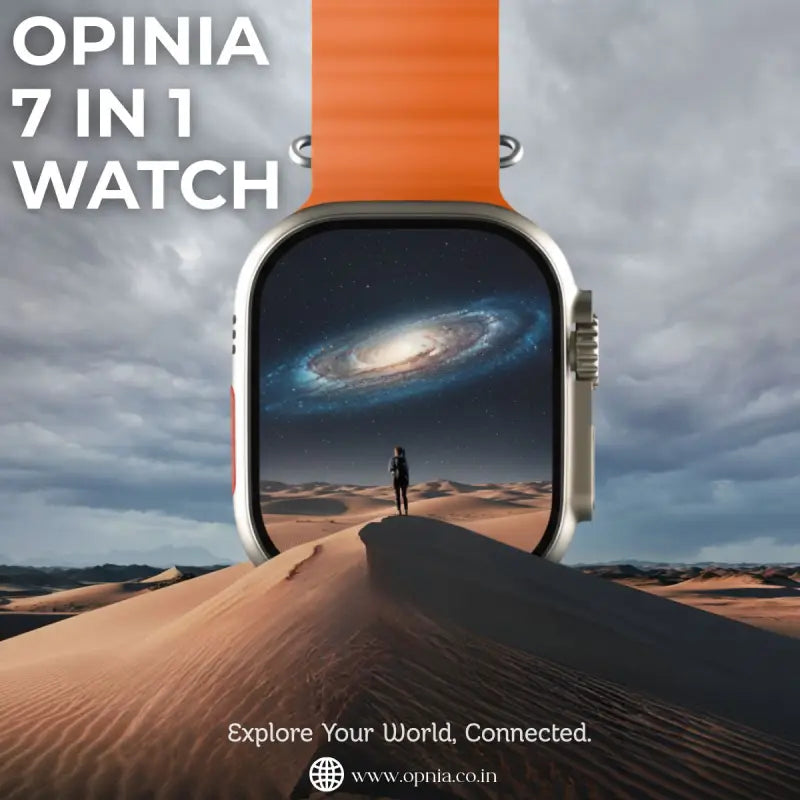 Opinia 7 in 1 Watch | 2.1” Amoled HD Touch Display | Bluetooth Call | Music, Health Monitoring | Wireless Fast Charging in 2 Hours | Easy Refunds