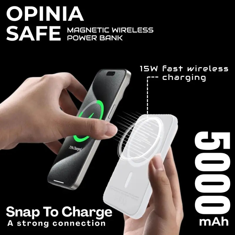 Opinia Safe | 15W Fast Charging | 5,000mAh Battery | Wireless Powerbank | Easy Refunds | PAN India Free delivery | Cash on delivery