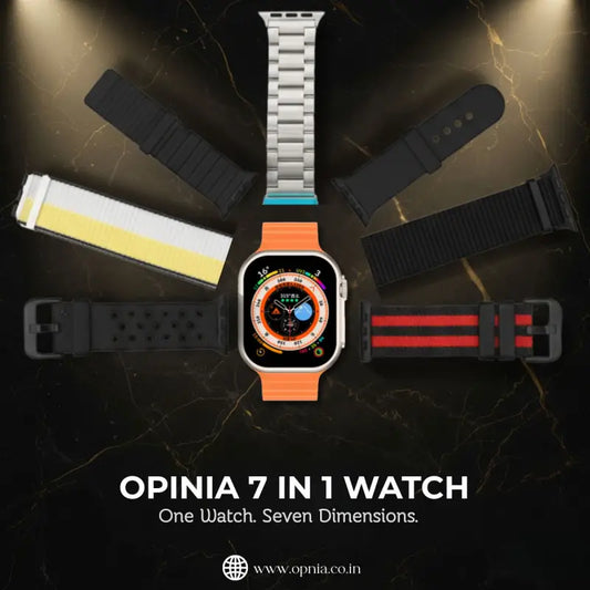 Opinia 7 in 1 Watch | 2.1” Amoled HD Touch Display | Bluetooth Call | Music, Health Monitoring | Wireless Fast Charging in 2 Hours | Easy Refunds
