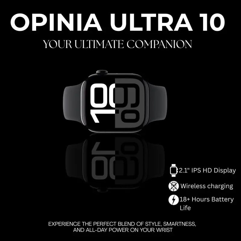 Opinia Ultra 10 | 2.1” Amoled HD Touch Display | Bluetooth Call | Music, Health Monitoring | Wireless Fast Charging in 2 Hours | Easy Refunds