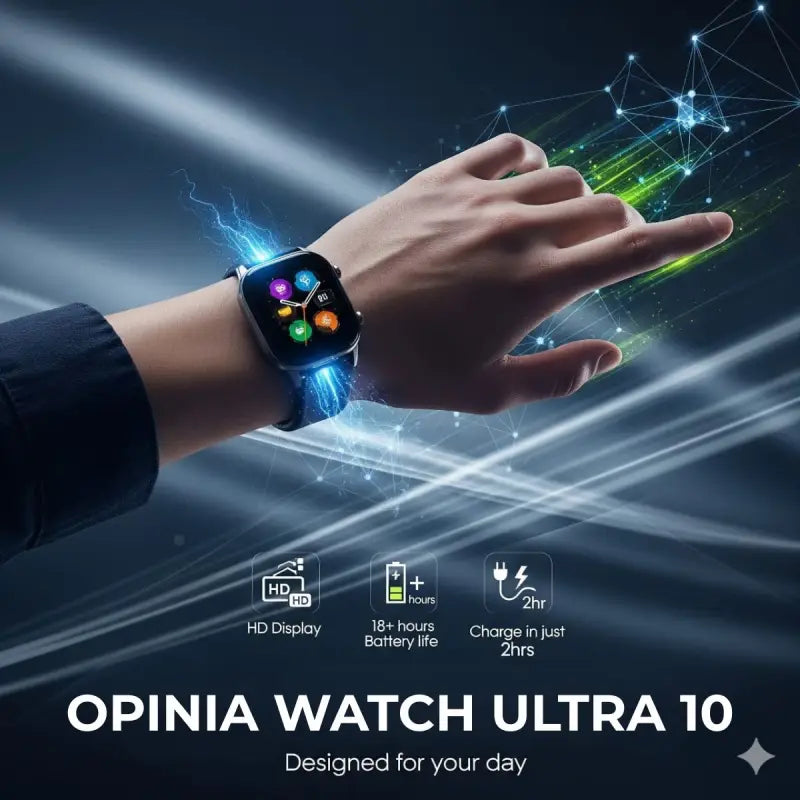 Opinia Ultra 10 | 2.1” Amoled HD Touch Display | Bluetooth Call | Music, Health Monitoring | Wireless Fast Charging in 2 Hours | Easy Refunds